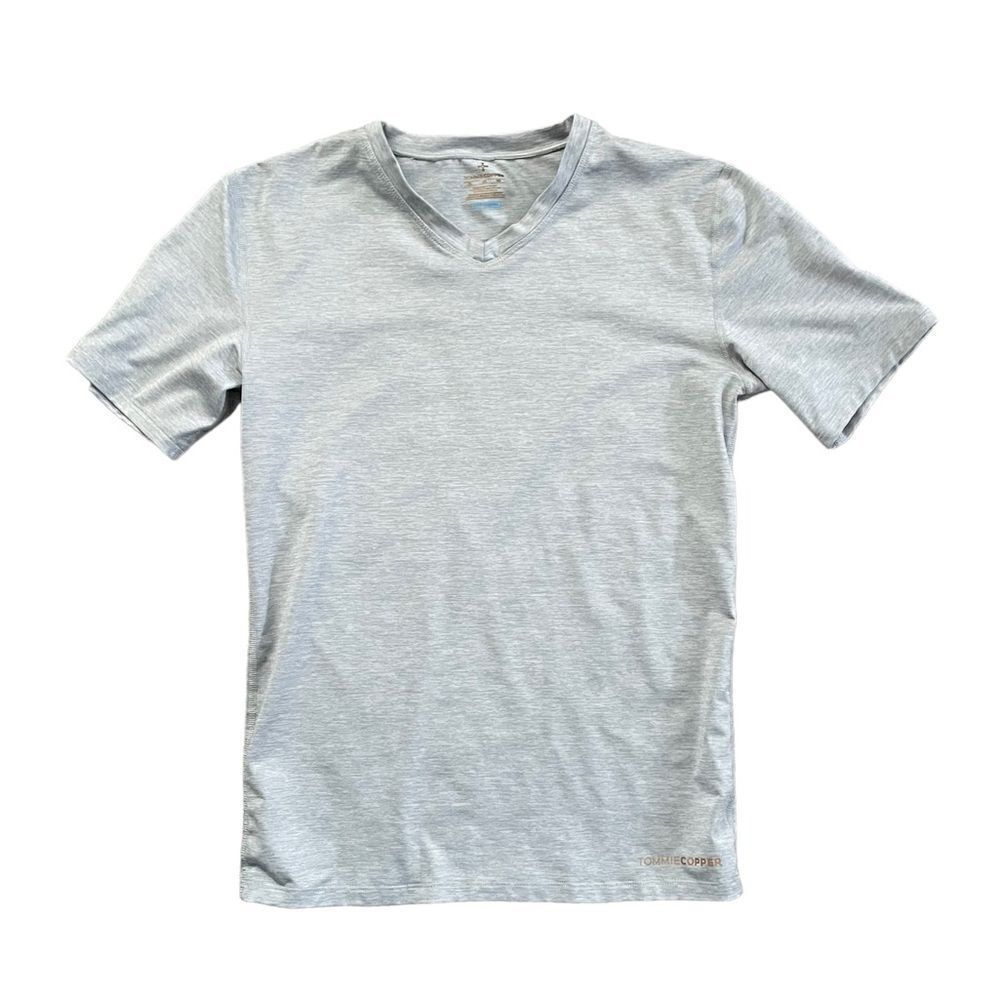 TOMMIE COPPER Cool Copper Core Compression Short Sleeve V-Neck Gray Size XL